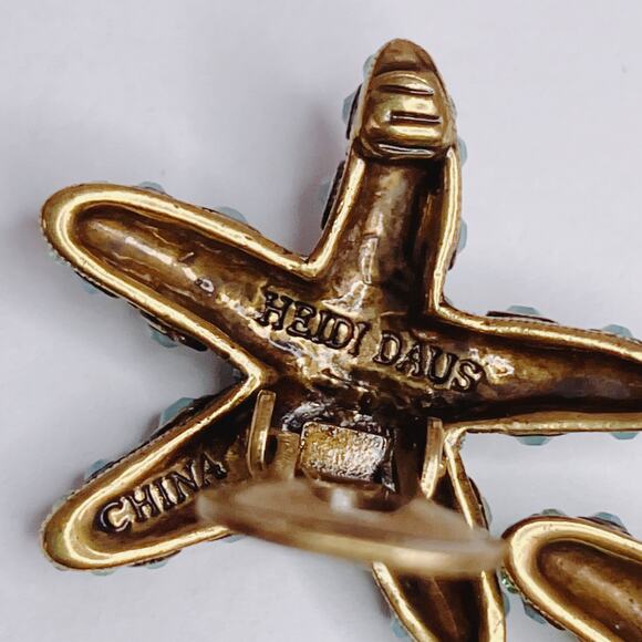 Vintage Signed Heidi Daus Starfish Clip On Earrings Rhinestones Beach Seaside - Picture 9 of 10